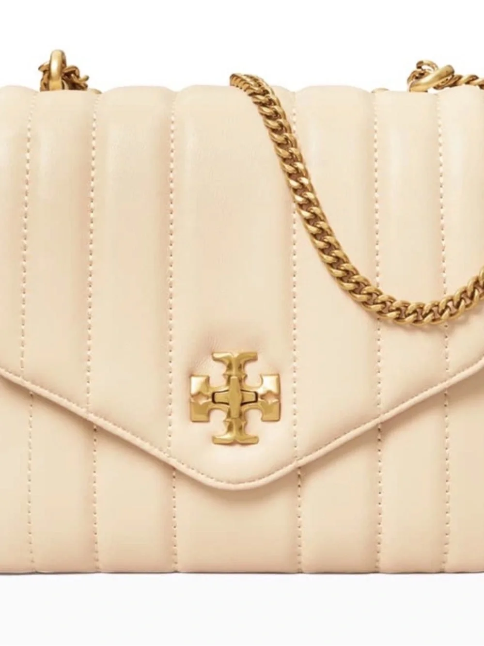 Tory Burch Cream Quilted Leather Shoulder Bag with Gold Chain